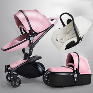 Free ship! Babyfond  3 in 1 baby stroller 360 degree rotate Carriage gold frame PU Pram EU safety Car Seat with Bassinet newborn